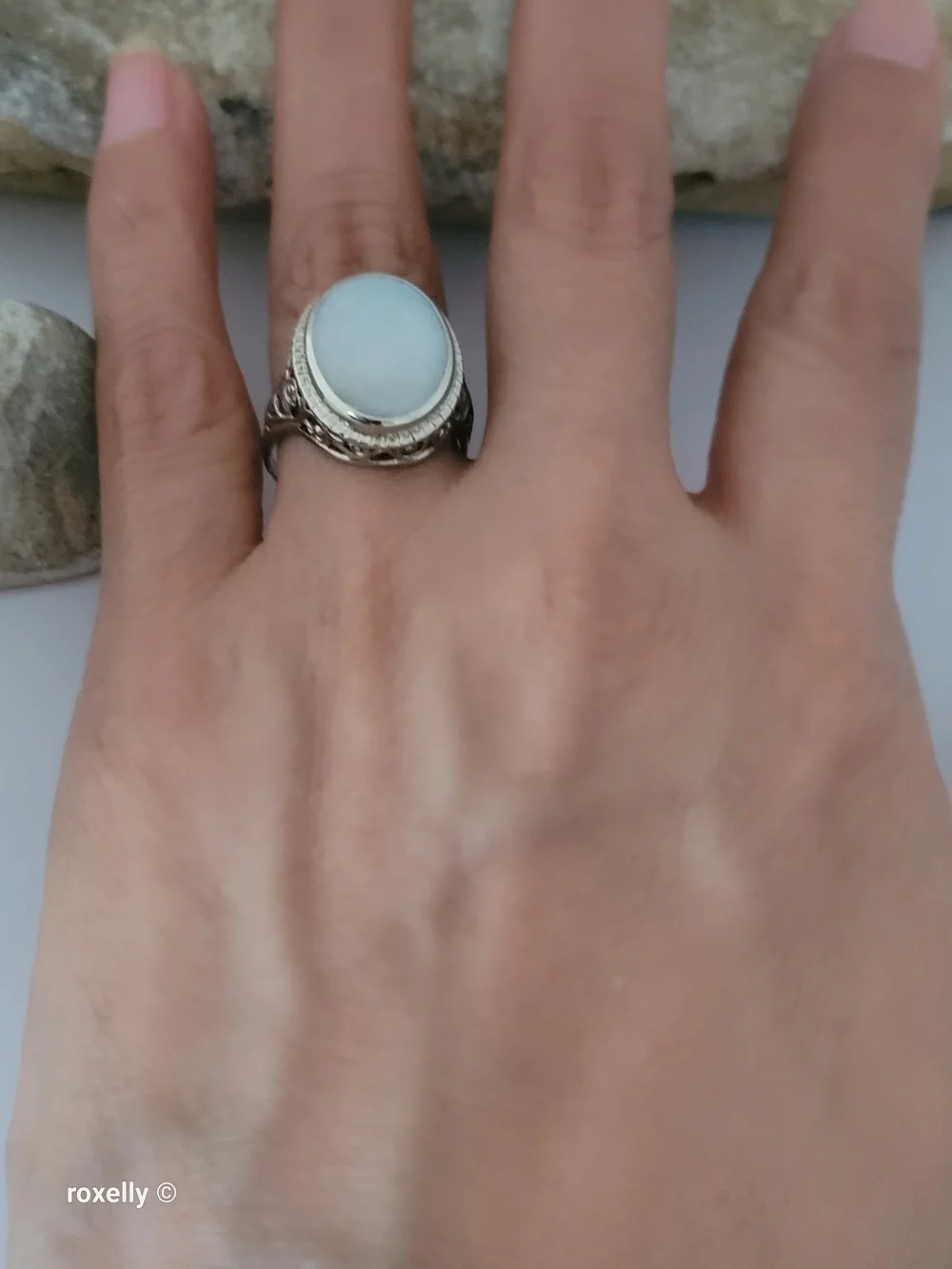 Vintage 14K White Gold Opal Art-Deco Ring Size 7.25 - Solid Gold! 👌🎁
